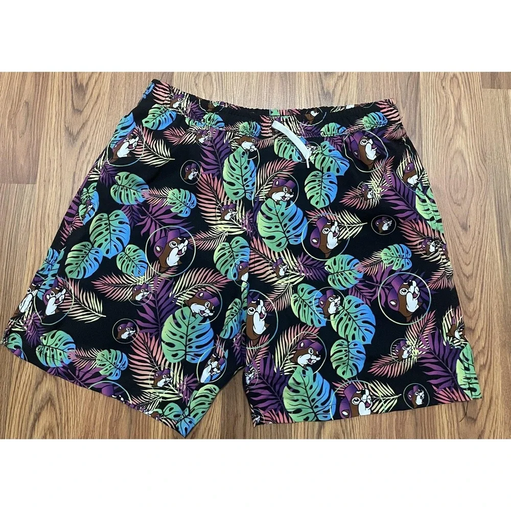 Buc-ee's Swim Trunks Mens Large Beaver Logo Tropical Print Pockets